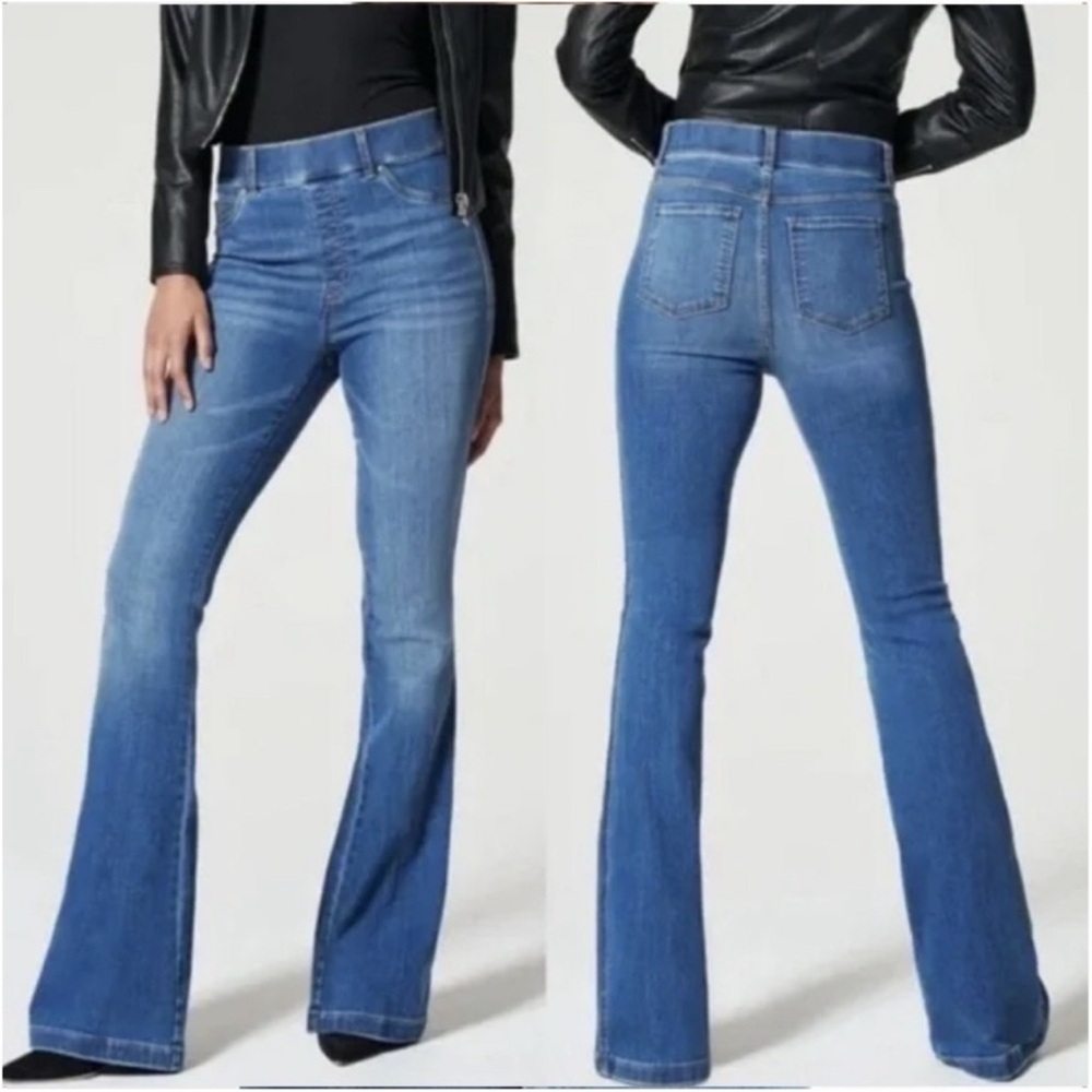 Spanx Flare Jeans Vintage Indigo Large Faux Pockets Pull-on Shaping Technology
